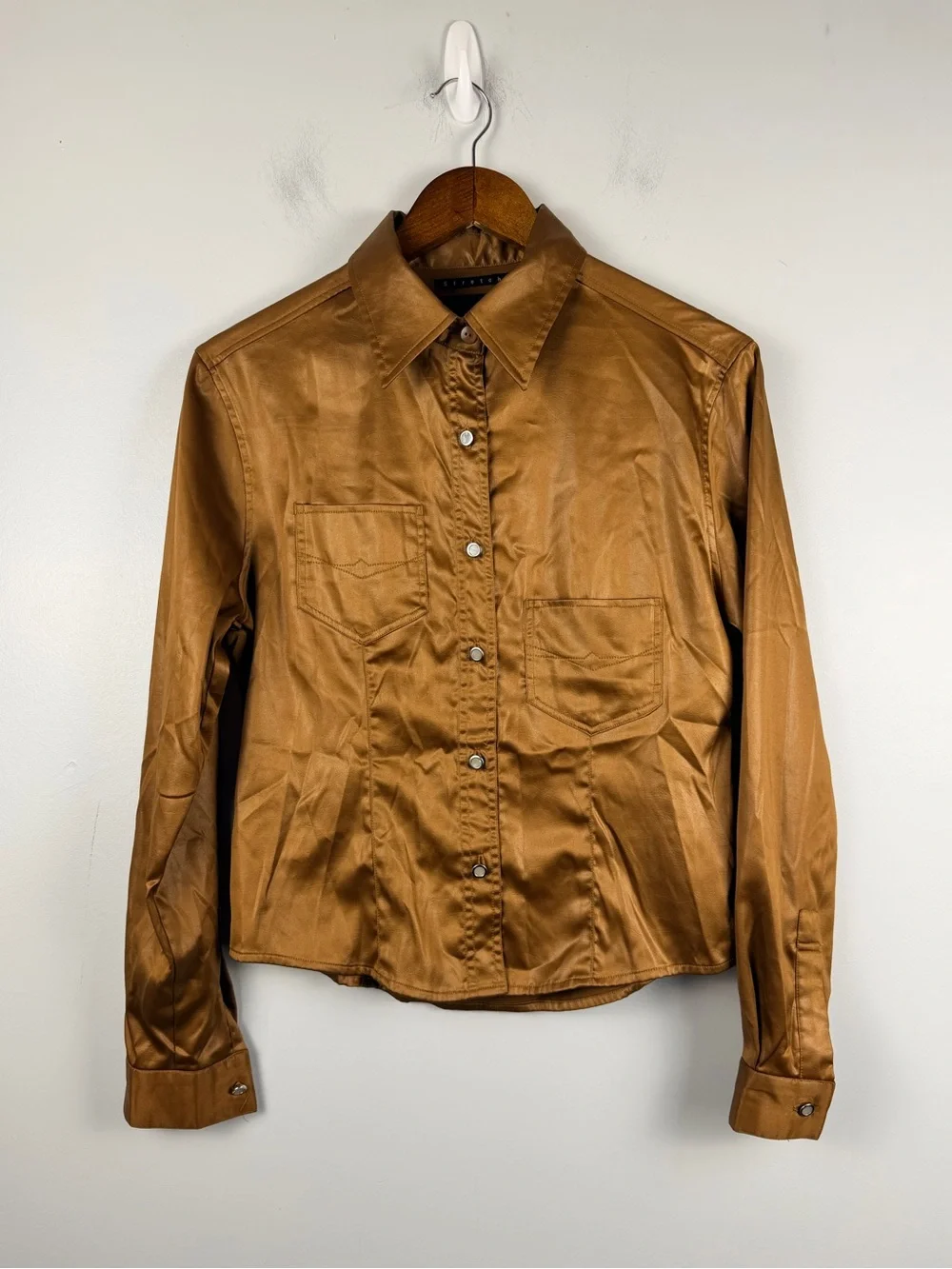 Y2k Jou Jou skins bronze button down asymmetrical pocket top western top size M